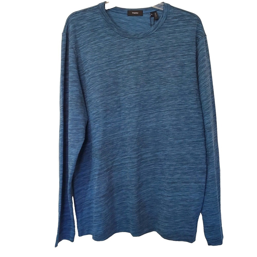 New Theory Long Sleeve Shirt Gaskell NL Aegean Multi Lounge Slub Mens Sz XL Blue